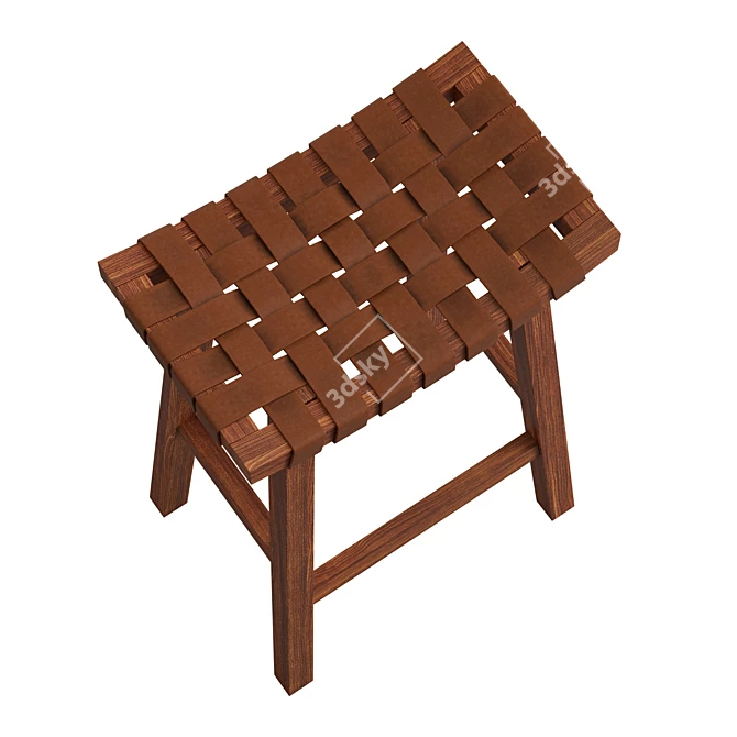 Leather Woven Basket Stool 3D model image 4