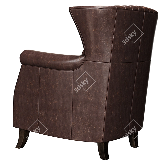 Vintage Style Brown Armchair - Coak Wood & Faux Leather 3D model image 3