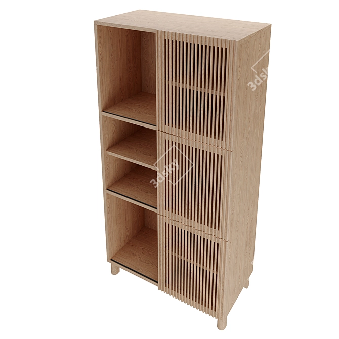 Solid Oak & Metal Shelf 3D model image 3
