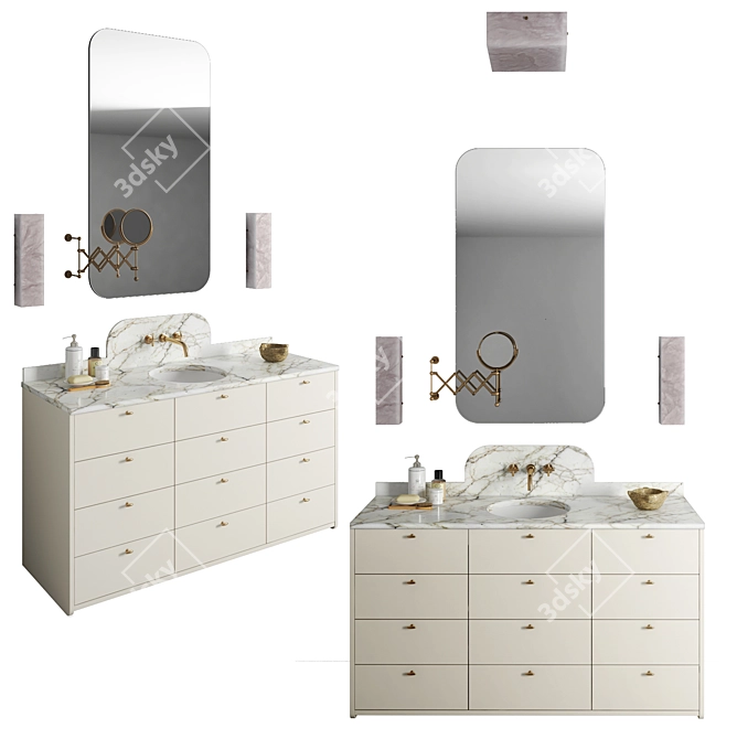 Modern Bathroom Set with Lighting 3D model image 1