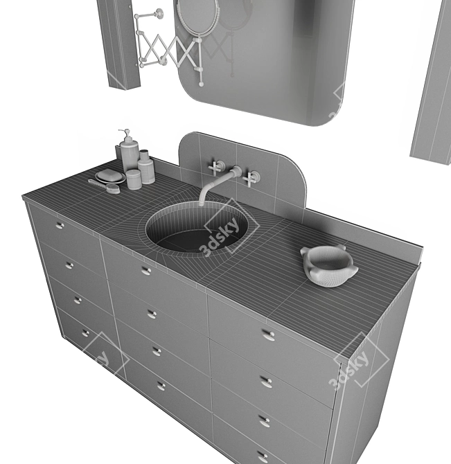 Modern Bathroom Set with Lighting 3D model image 4