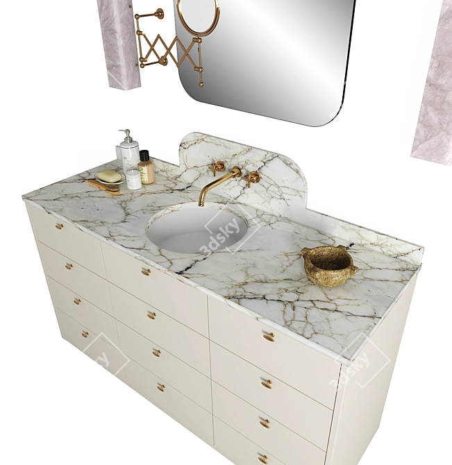 Modern Bathroom Set with Lighting 3D model image 6