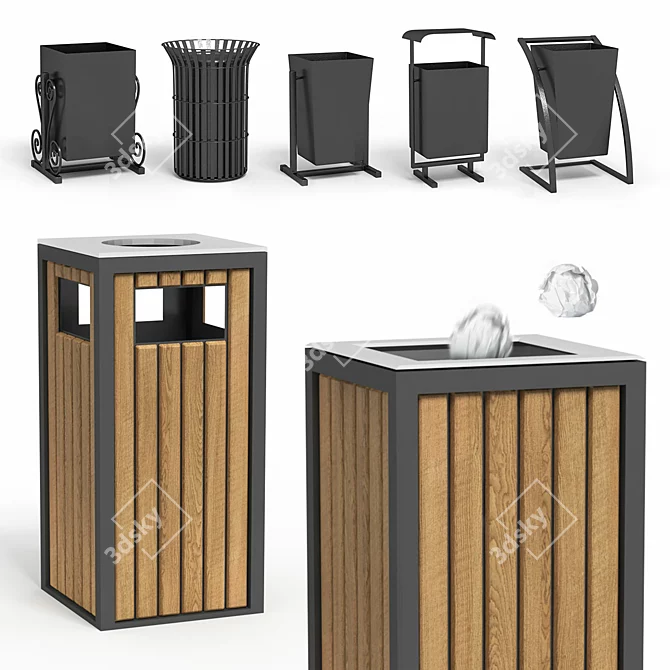 Simple Outdoor Trash Bins 8 3D model image 1