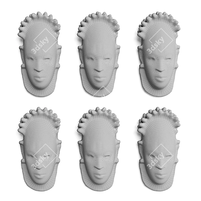 African Mask Wall Mount Sculpture 3D model image 5