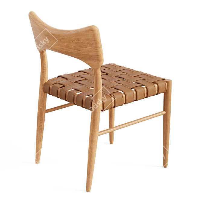 Saddle Leather Oak Dining Chair 3D model image 2