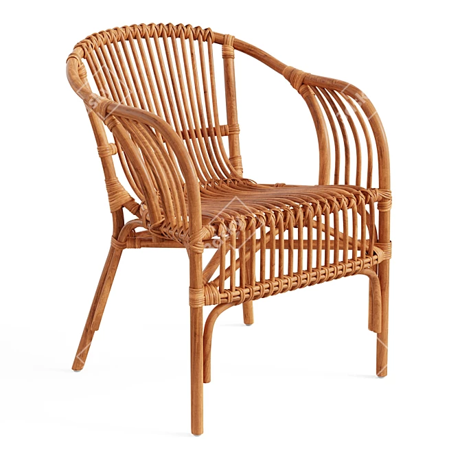 Colonial Rattan Curving Chair 3D model image 1