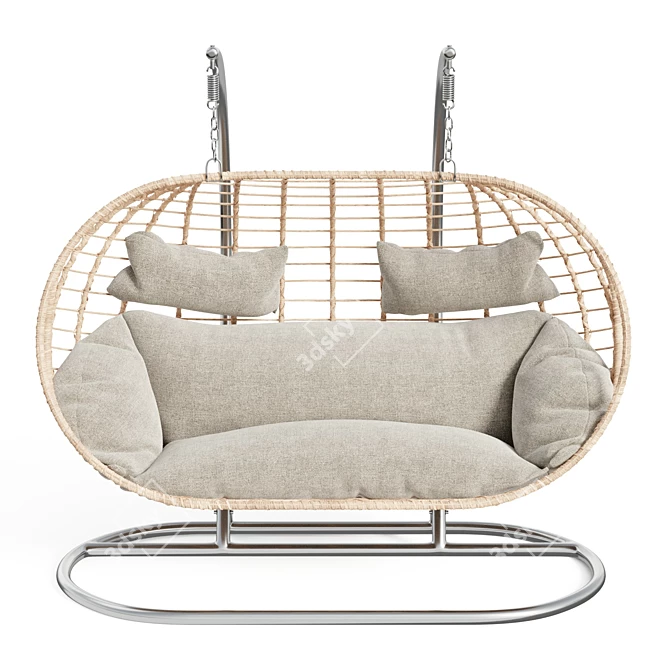 Double Hanging Chair Set - Grey & Cream 3D model image 5
