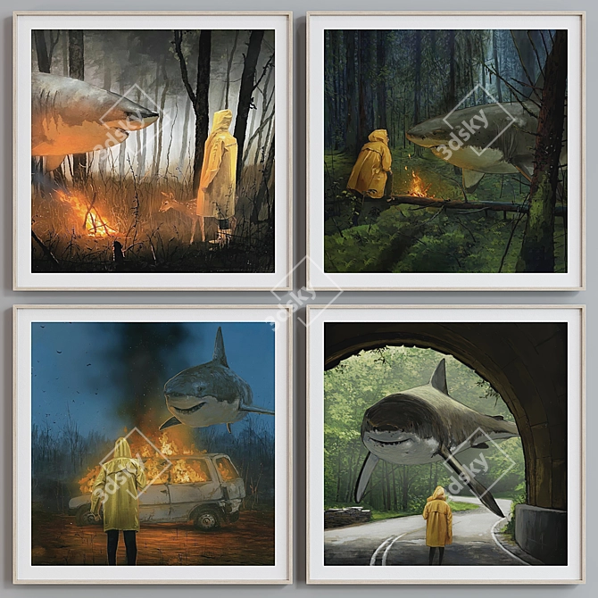 Shark and Human Art Frames 3D model image 5