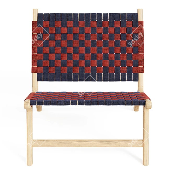 Modern French Checkered Oak Chair 3D model image 5