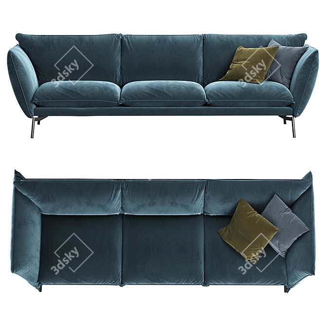 Hugo 3 Sofa with Stitched Cushions 3D model image 2