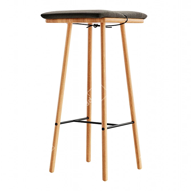 Oak Counter Stool with Cushion 3D model image 3