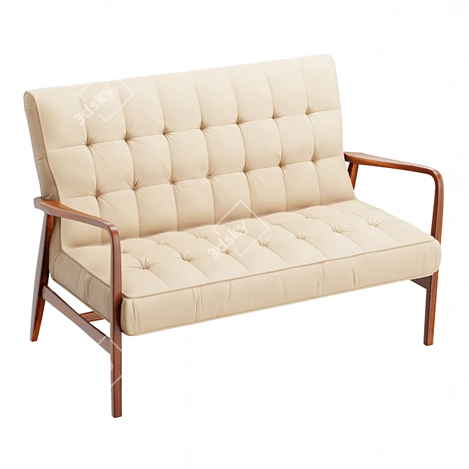 Retro Mid Century Leather Sofa 3D model image 1