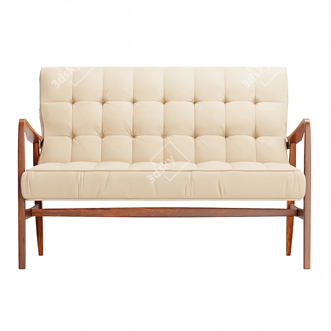 Retro Mid Century Leather Sofa 3D model image 2