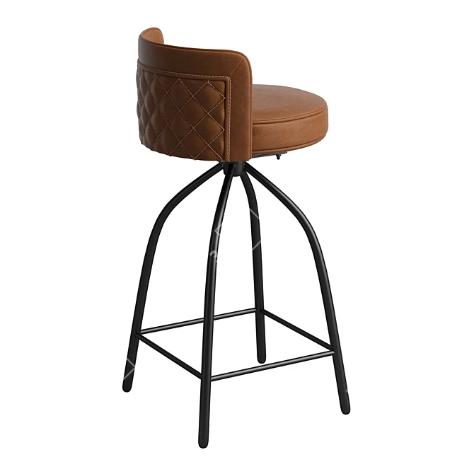 Quilted Tan Leather Swivel Stool 3D model image 3