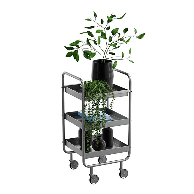 Grey Metal 3 Tier Trolley 3D model image 1