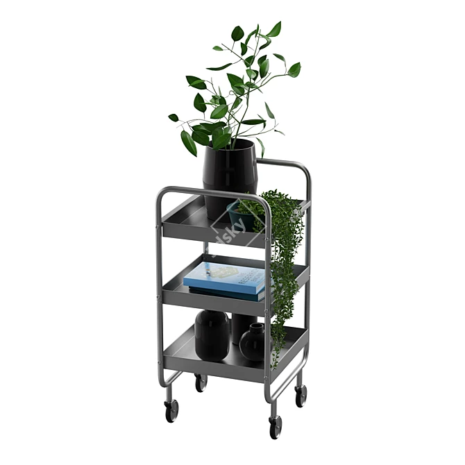 Grey Metal 3 Tier Trolley 3D model image 3