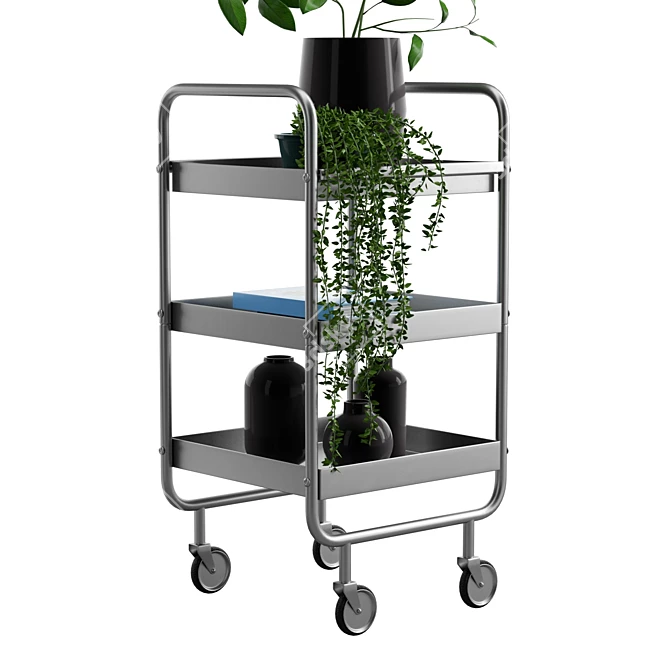 Grey Metal 3 Tier Trolley 3D model image 5