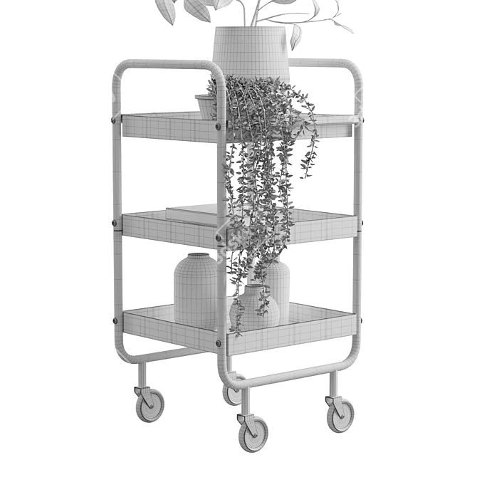 Grey Metal 3 Tier Trolley 3D model image 6