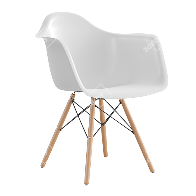 Modern Plastic Chair with Wooden Legs 3D model image 5