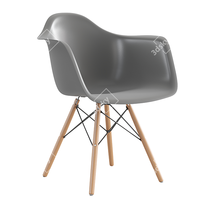 Modern Plastic Chair with Wooden Legs 3D model image 7