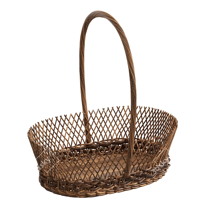 Handmade Natural Wicker Basket 3D model image 1