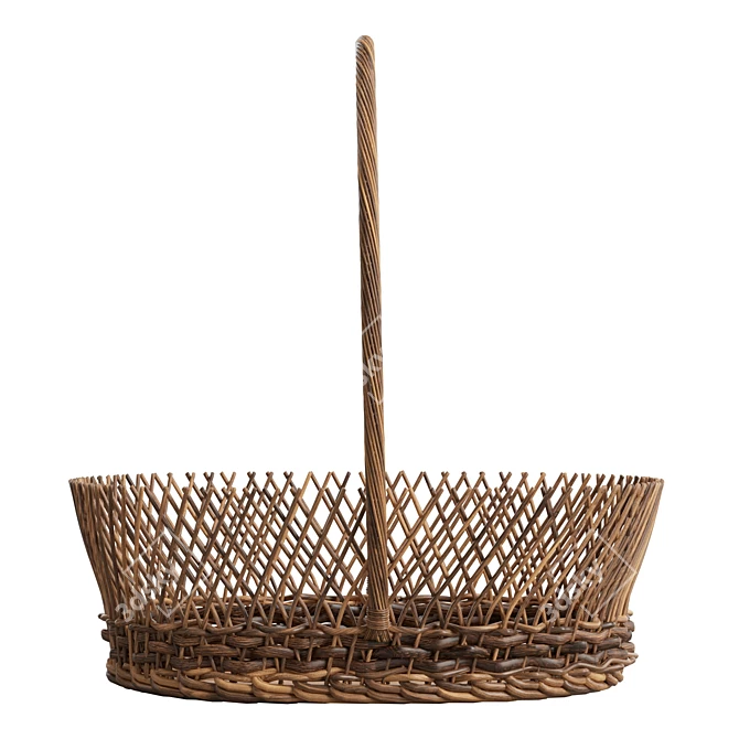 Handmade Natural Wicker Basket 3D model image 2