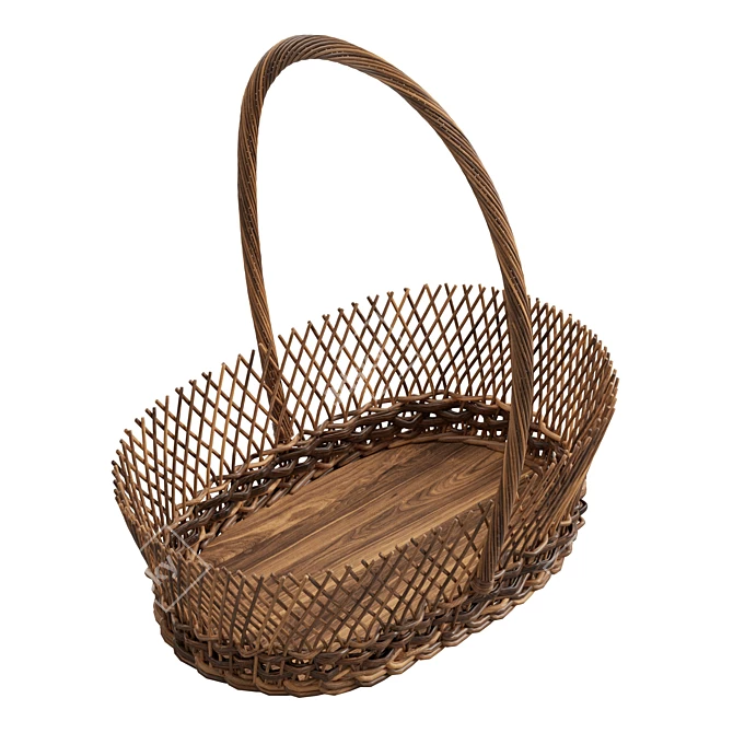 Handmade Natural Wicker Basket 3D model image 5