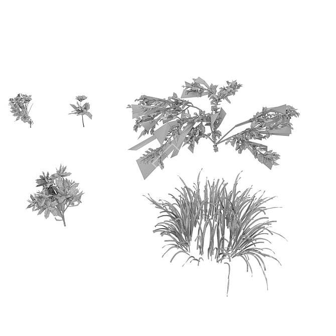Variety Grass Collection with Plane 3D model image 4