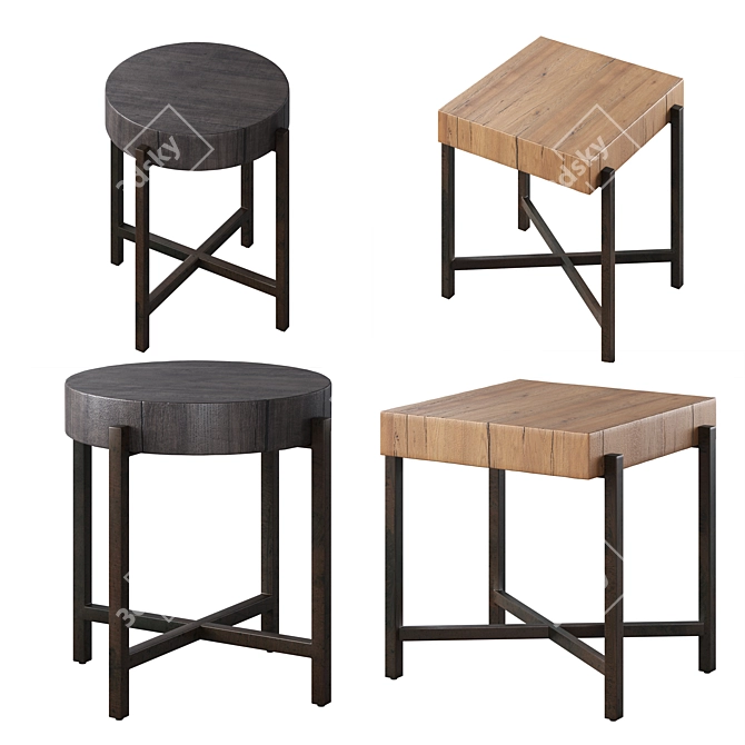 Reclaimed Wood End Tables Set 3D model image 2