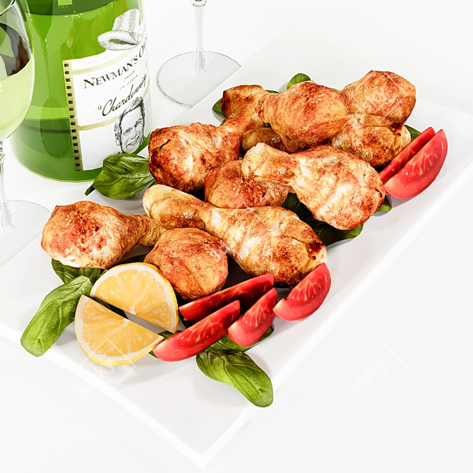 Gourmet Chicken and Wine Combo 3D model image 3