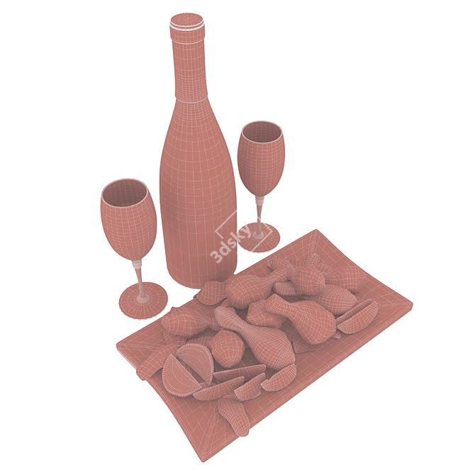 Gourmet Chicken and Wine Combo 3D model image 5