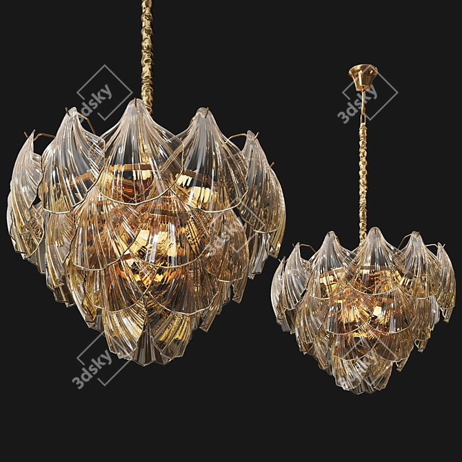 Glass Leaf Chandelier in Brassica 3D model image 1