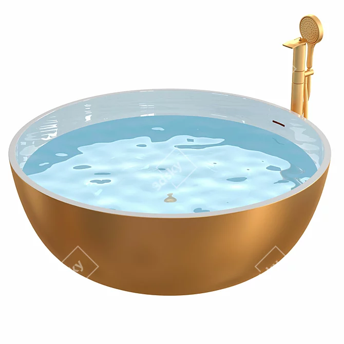 Luxury Round Gold Freestanding Bathtub 3D model image 2