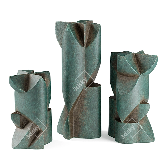 Modern Cubist Outdoor Column Statue 3D model image 2