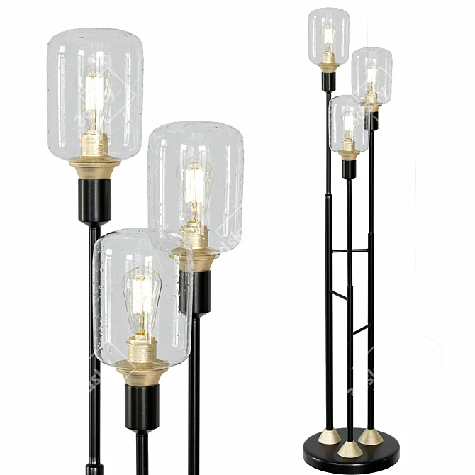Menlo Lane 3-Light Glass Floor Lamp 3D model image 1