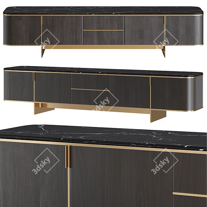 Stylish Wood and Marble Sideboard 3D model image 1
