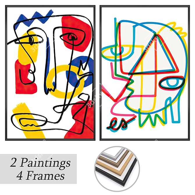 2 Modern Art Paintings & Frames 3D model image 1