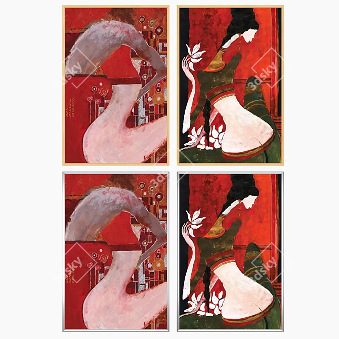 Modern Art Set with Varietal Frames 3D model image 3