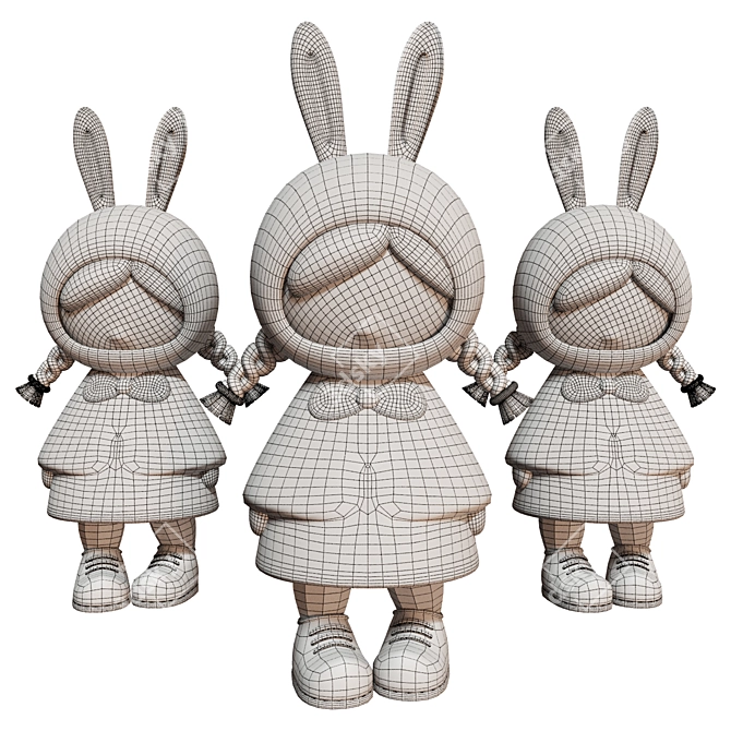 Fluffy Girl Bunny Plush Toy 3D model image 2