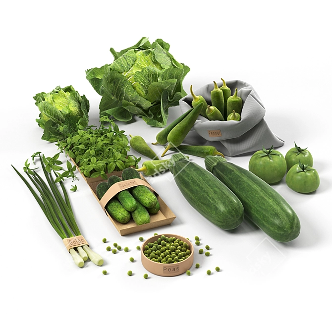 Green Veggie Variety Set: 3D 3D model image 1