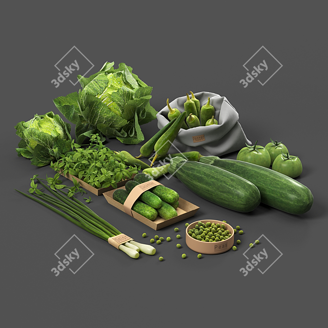 Green Veggie Variety Set: 3D 3D model image 4