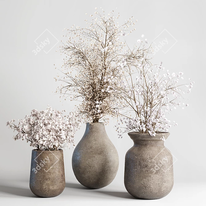 Concrete Vase Bouquet Set 3DIO 3D model image 1