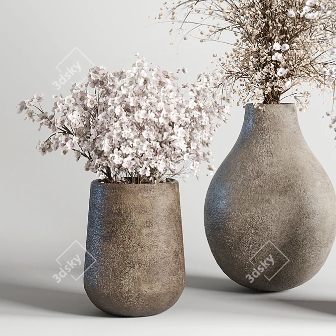 Concrete Vase Bouquet Set 3DIO 3D model image 2