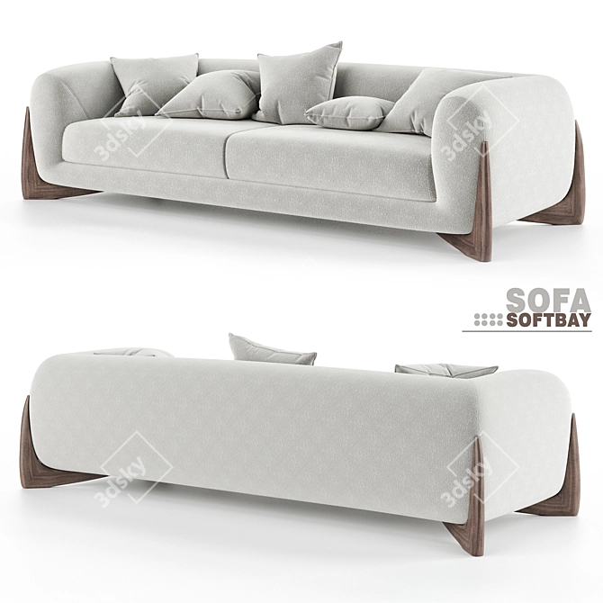 Elegant 3-Seater Softbay Sofa 3D model image 1