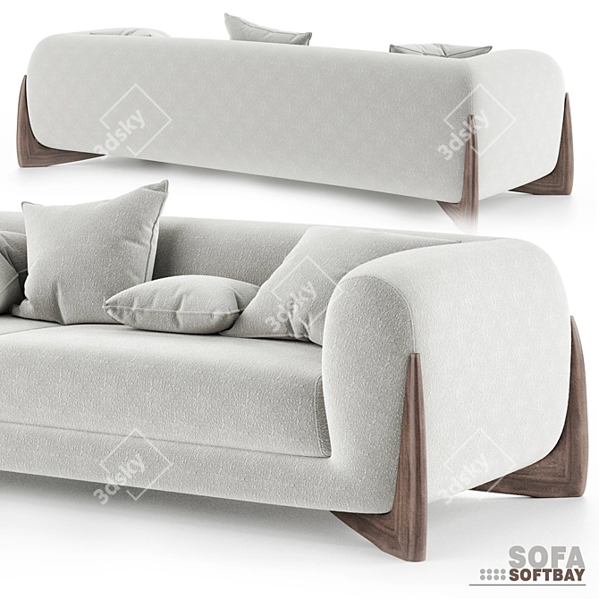 Elegant 3-Seater Softbay Sofa 3D model image 2