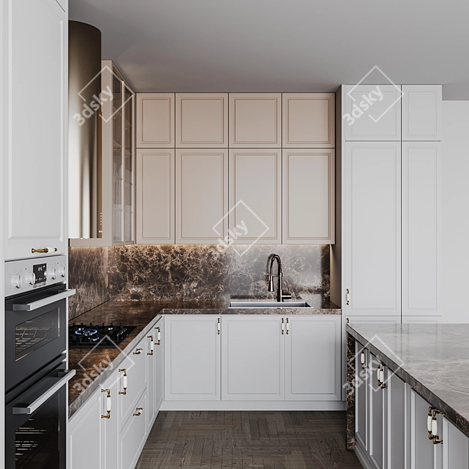 Adjustable Neoclassic Kitchen Unit 3D model image 2