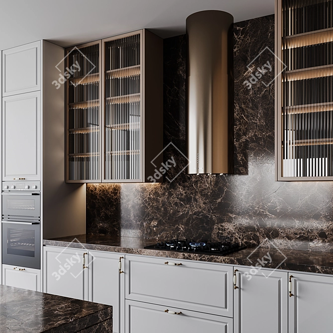 Adjustable Neoclassic Kitchen Unit 3D model image 3