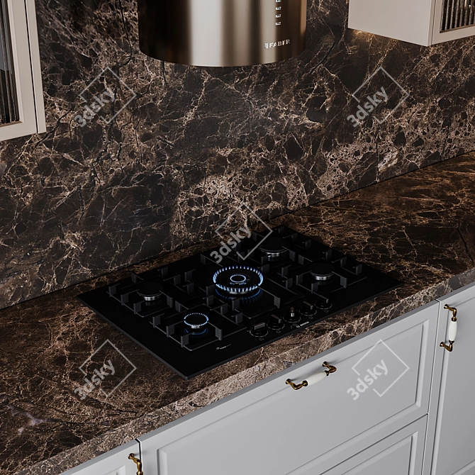 Adjustable Neoclassic Kitchen Unit 3D model image 5
