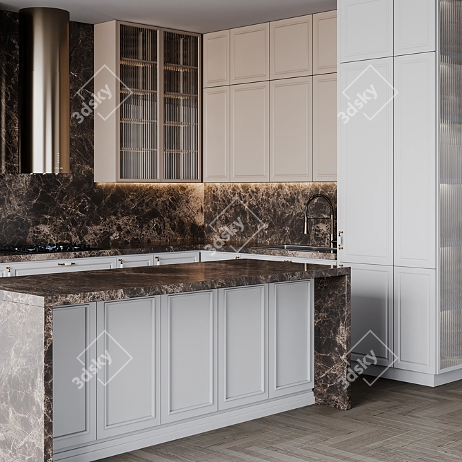 Adjustable Neoclassic Kitchen Unit 3D model image 6