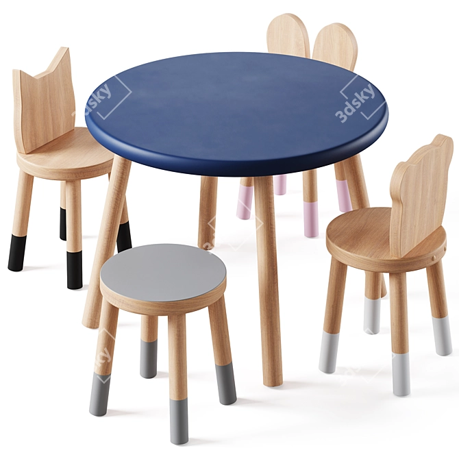 Modern Kids Table and Chairs 3D model image 4